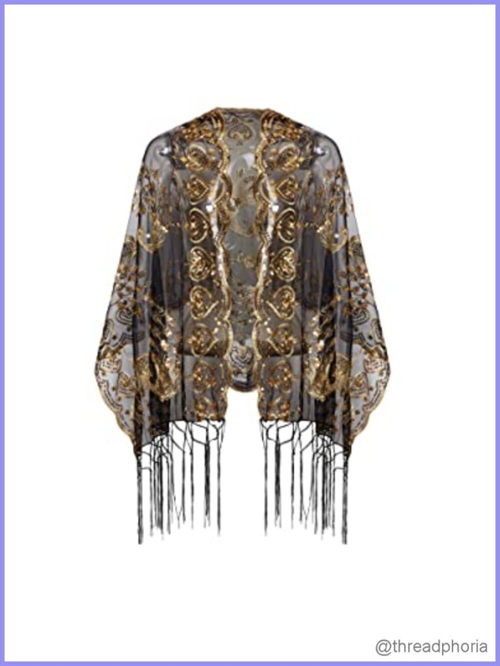 Sequin Fringed Shawl Wrap Evening Cape 1920s Flapper Party Cover Up